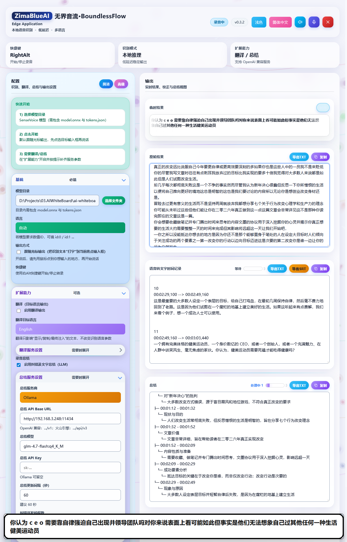 文本校正与总结输出面板
